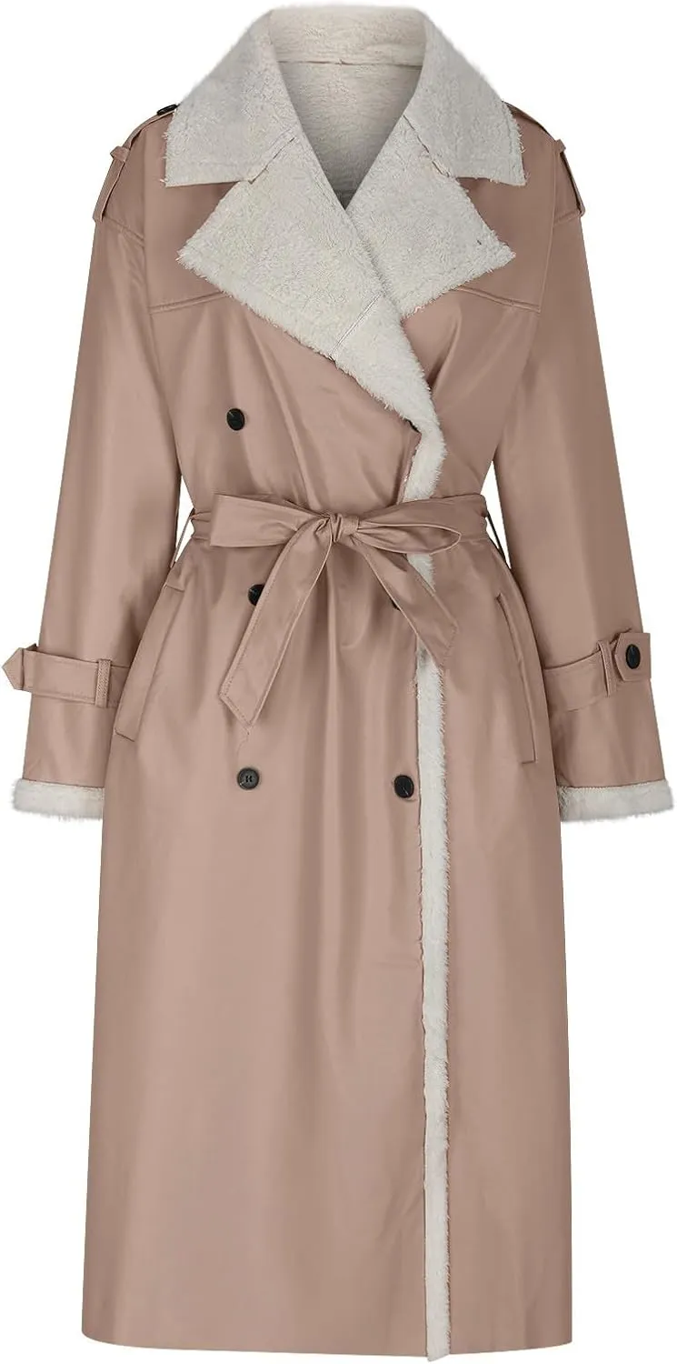 Women's Fleece Lined Overcoat Trendy Long Coats Sherpa Parka Jacket Warm Tops Sweater Plush Outerwear