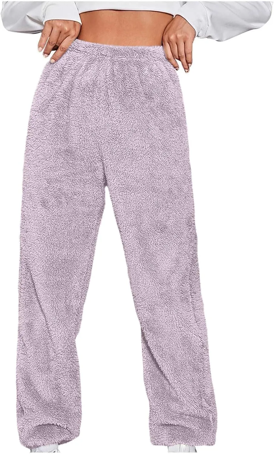 Womens Fuzzy Fleece Lounge Long Pants 2024 Winter Warm Sherpa Pajama Pants Comfy Soft Sleepwear Bottoms Joggers