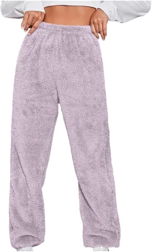 Womens Fuzzy Fleece Lounge Long Pants 2024 Winter Warm Sherpa Pajama Pants Comfy Soft Sleepwear Bottoms Joggers