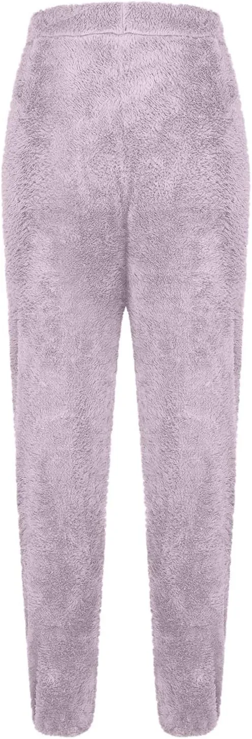 Womens Fuzzy Fleece Lounge Long Pants 2024 Winter Warm Sherpa Pajama Pants Comfy Soft Sleepwear Bottoms Joggers