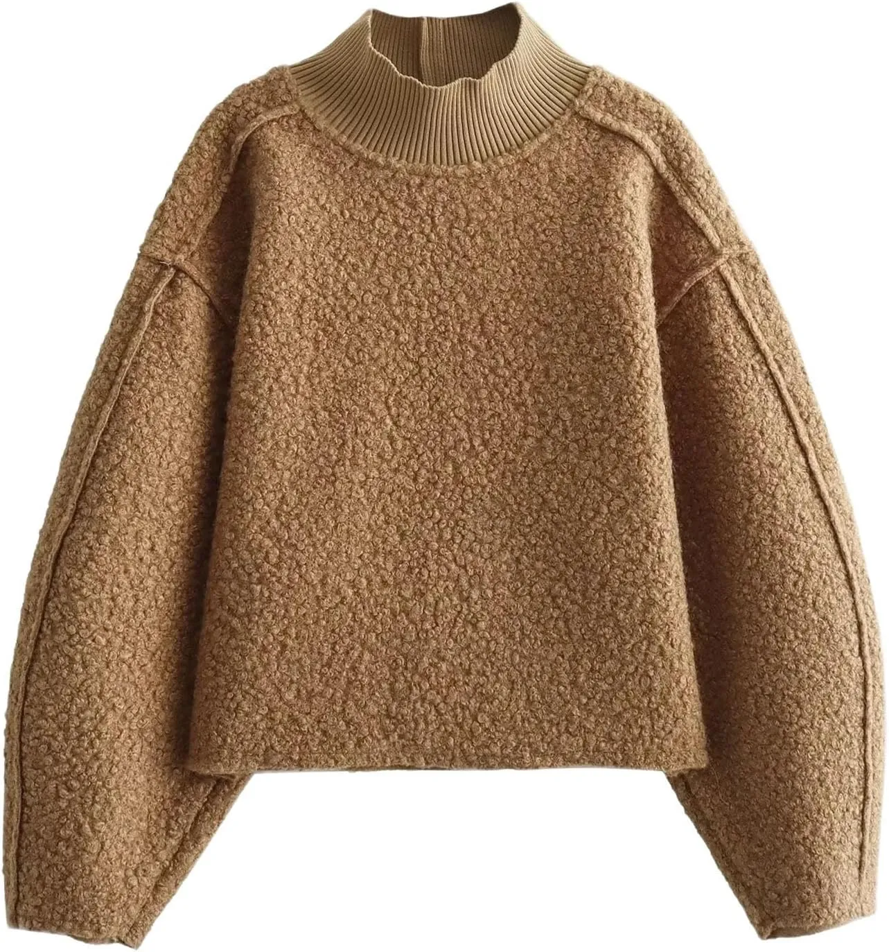 Women's Fuzzy Fleece Sweater Fleece Sherpa Oversized Cropped Sweatshirt Jumper Tops