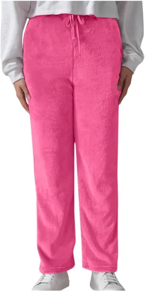 Womens Fuzzy Fleece Sweatpants Winter Warm Wide Leg Lounge Pants Comfy Soft Sherpa Pajama Sleepwear with Pockets