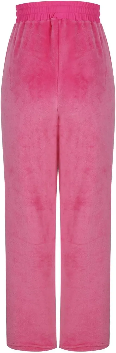 Womens Fuzzy Fleece Sweatpants Winter Warm Wide Leg Lounge Pants Comfy Soft Sherpa Pajama Sleepwear with Pockets