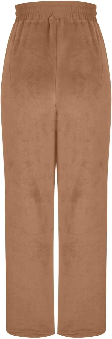 Womens Fuzzy Fleece Sweatpants Winter Warm Wide Leg Lounge Pants Comfy Soft Sherpa Pajama Sleepwear with Pockets