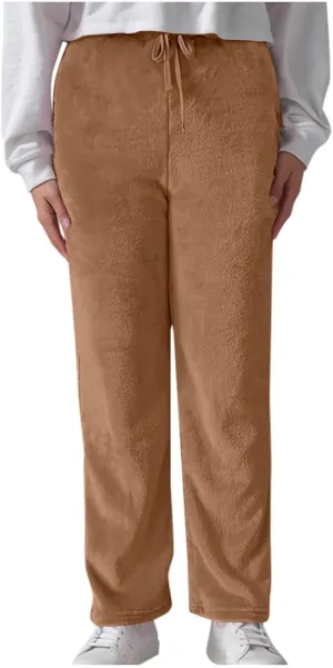 Womens Fuzzy Fleece Sweatpants Winter Warm Wide Leg Lounge Pants Comfy Soft Sherpa Pajama Sleepwear with Pockets