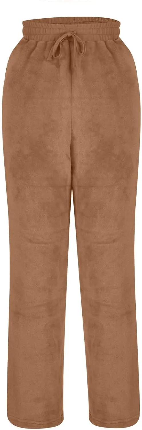 Womens Fuzzy Fleece Sweatpants Winter Warm Wide Leg Lounge Pants Comfy Soft Sherpa Pajama Sleepwear with Pockets