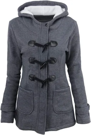 Women's Hooded Horn Fleece Jacket Winter Sherpa Lined Padded Coat Casual Thicken Warm Parkas Outerwear with Pockets