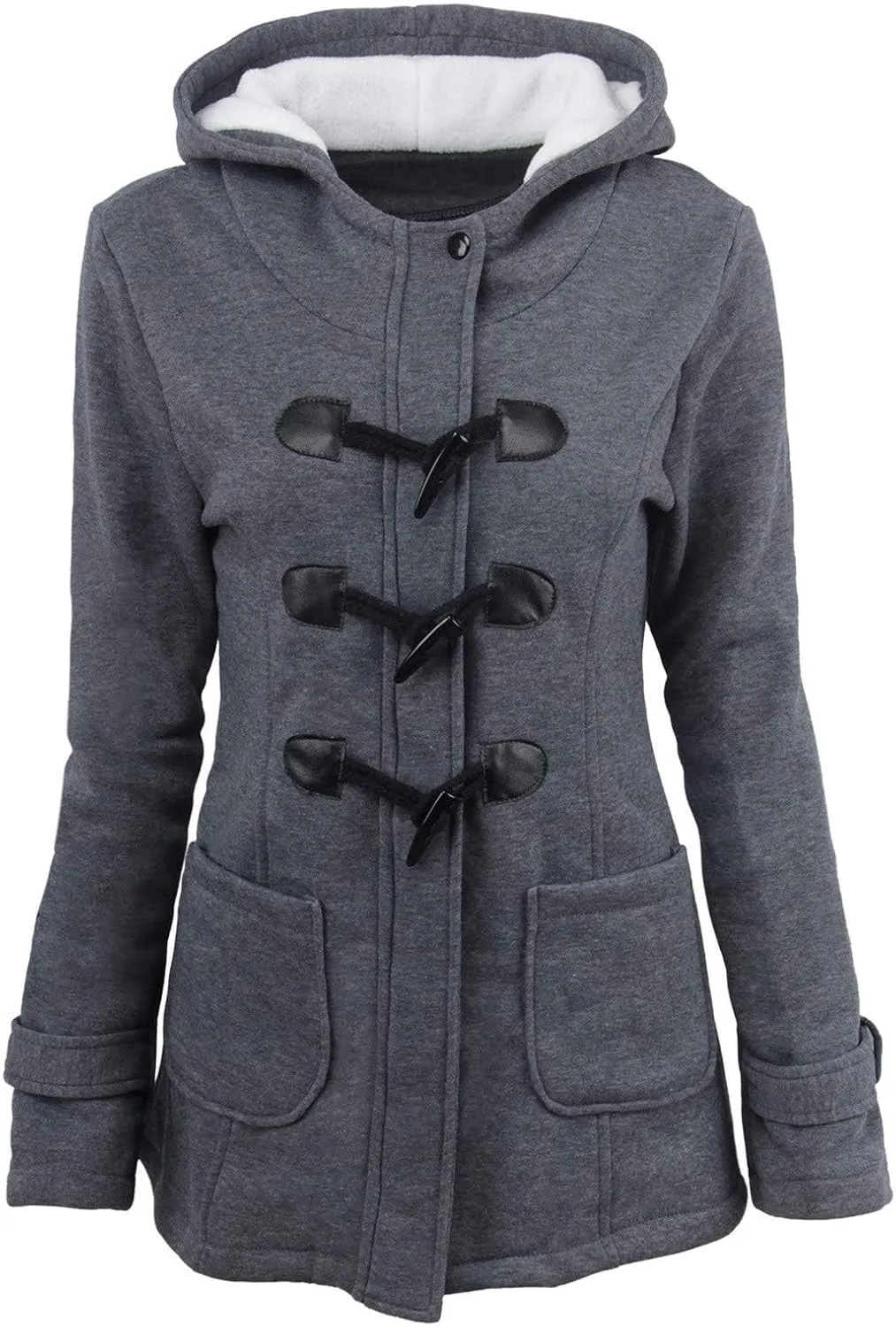 Women's Hooded Horn Fleece Jacket Winter Sherpa Lined Padded Coat Casual Thicken Warm Parkas Outerwear with Pockets