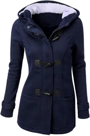 Women's Hooded Horn Fleece Jacket Winter Sherpa Lined Padded Coat Casual Thicken Warm Parkas Outerwear with Pockets