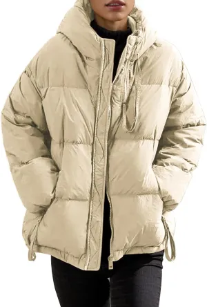 Womens Hooded Puffer Jacket Oversized Quilted Down Coat Lightweight Water Resistant Casual Outerwear for Warm Winter