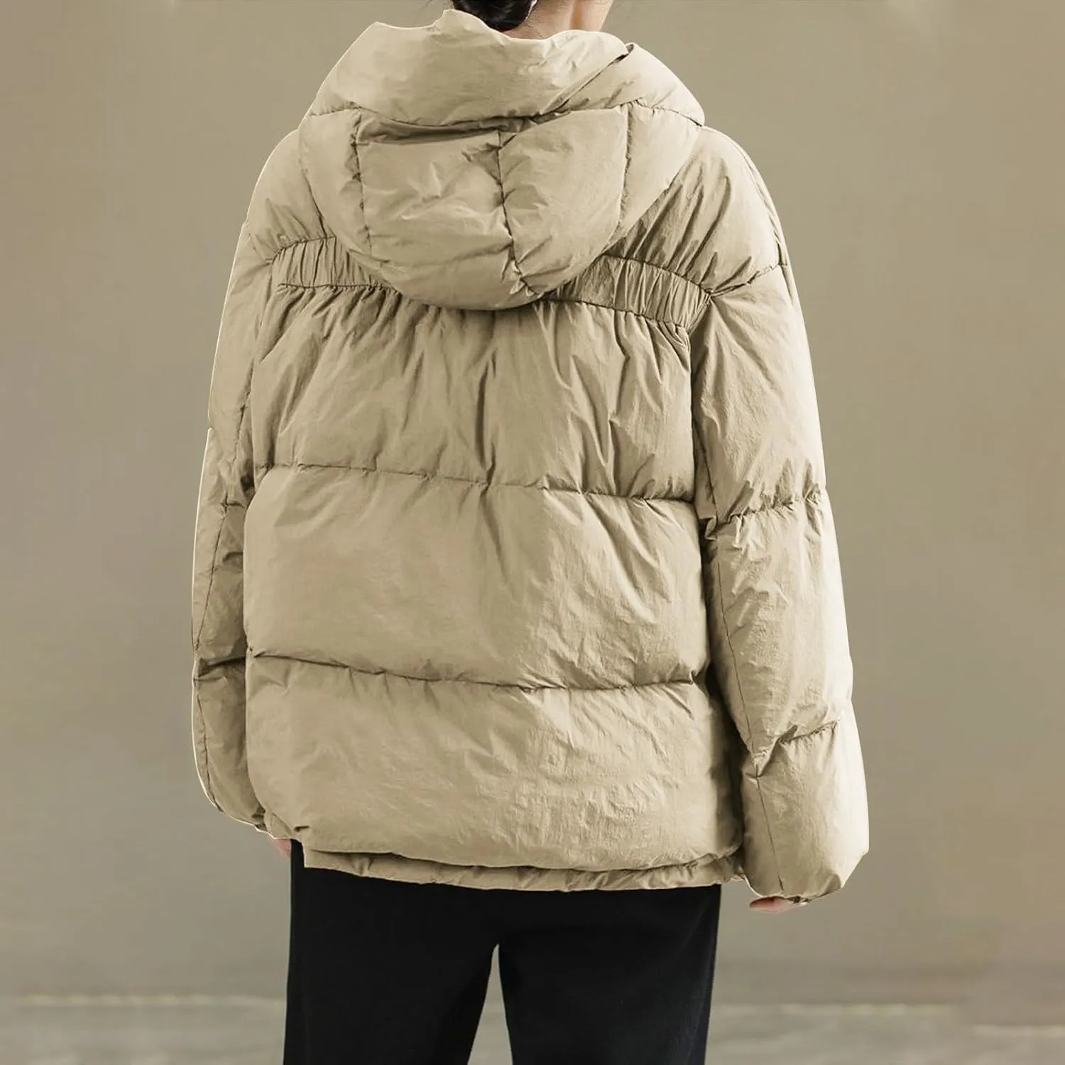 Womens Hooded Puffer Jacket Oversized Quilted Down Coat Lightweight Water Resistant Casual Outerwear for Warm Winter
