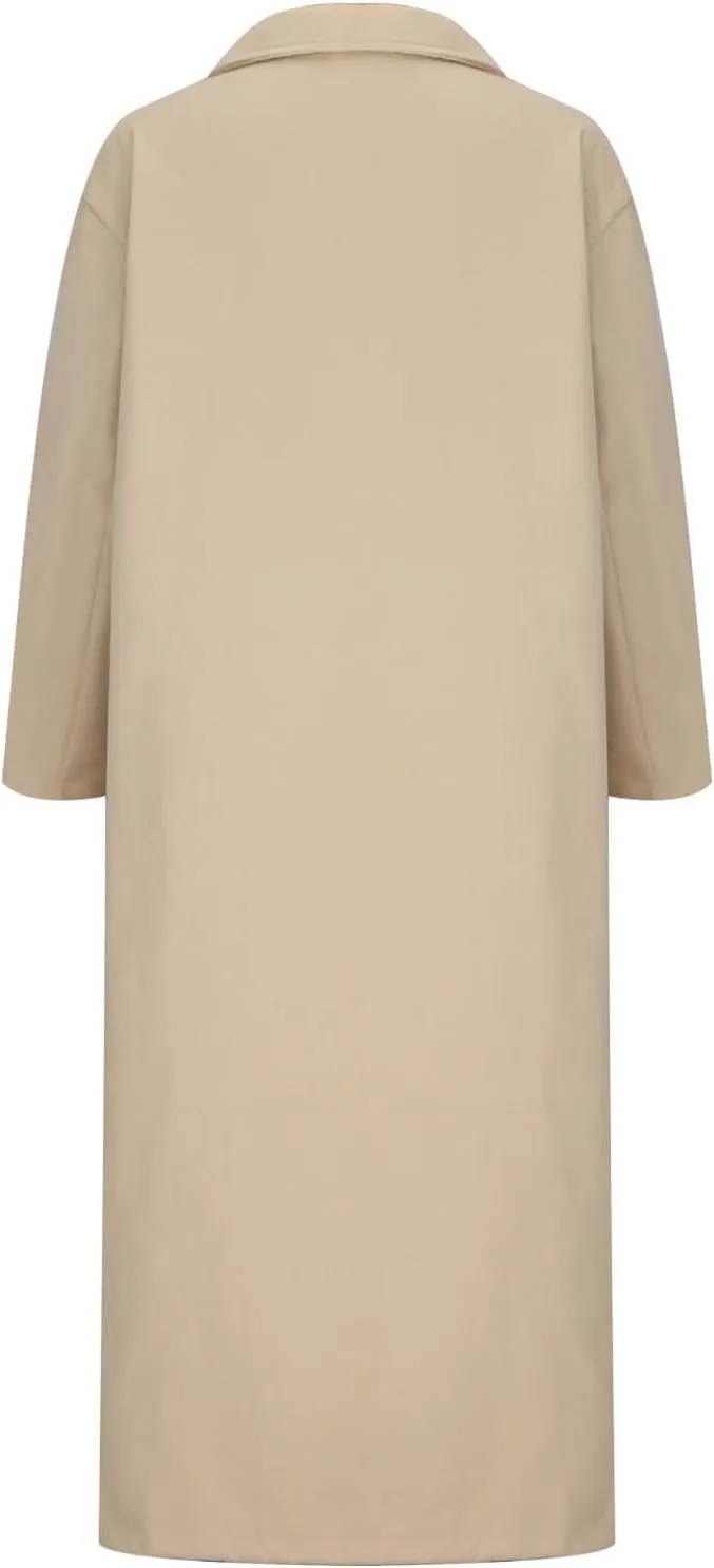 Women's Lapel Long Pea Coats Wool Blend Business Casual Trench Coats Long Sleeve Open Front Button Up Dressy Jackets