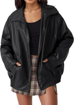 Womens Leather Jackets Oversized Faux Suede Shacket Casual Fashion Motorcycle Jacket Moto Biker Jacket Coat Clothes