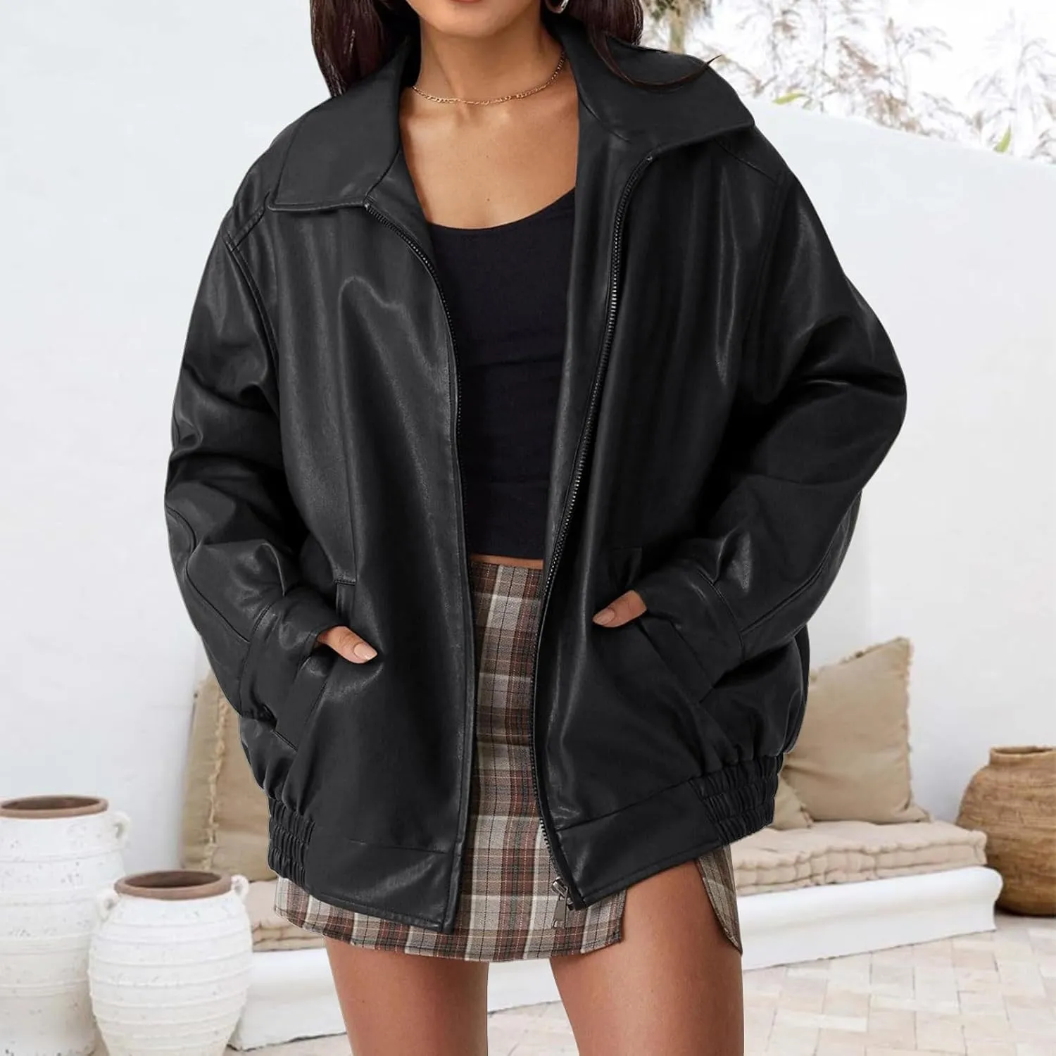 Womens Leather Jackets Oversized Faux Suede Shacket Casual Fashion Motorcycle Jacket Moto Biker Jacket Coat Clothes