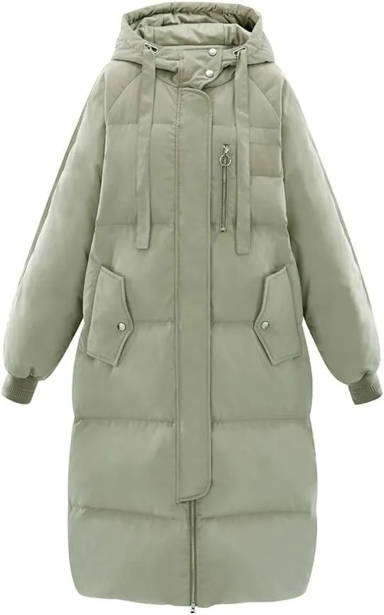 Women's Long Quilted Outerwear Down Jacket Outerwear Heavyweight Winter Down Parka Puffer Jacket (Color : Green, Size : Large)