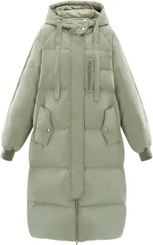 Women's Long Quilted Outerwear Down Jacket Outerwear Heavyweight Winter Down Parka Puffer Jacket (Color : Green, Size : Large)