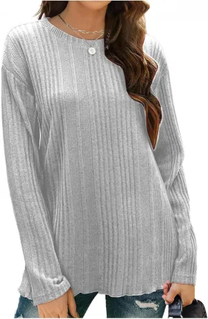 Women's Long Sleeve Tops Crewneck Pullover Sweater Basic Casual Solid Color Tops Fall Soft Drop Shoulder Sweater