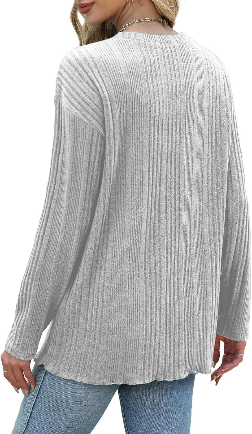 Women's Long Sleeve Tops Crewneck Pullover Sweater Basic Casual Solid Color Tops Fall Soft Drop Shoulder Sweater