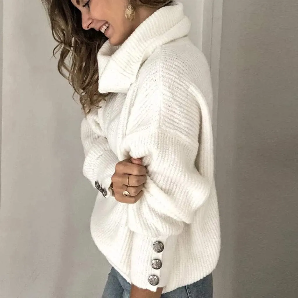 Women's Long Sleeve Turtleneck Cozy Knit Sweater,Casual Loose Pullover Jumper Tops