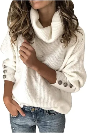 Women's Long Sleeve Turtleneck Cozy Knit Sweater,Casual Loose Pullover Jumper Tops