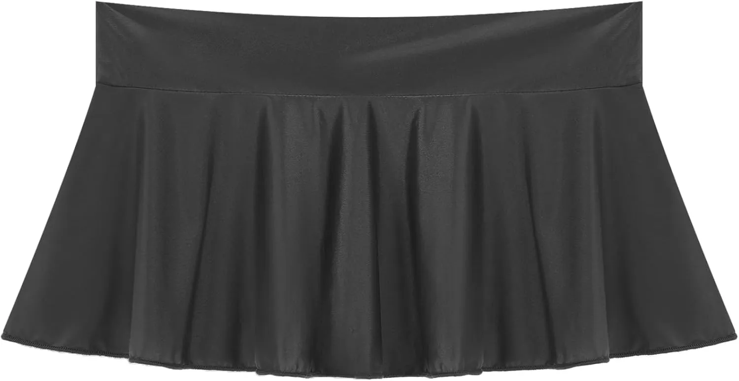 Womens Low Rise Mini Skirts Solid Color A-Line Skirt Elastic Waist Pleated Short Skirt Bikini