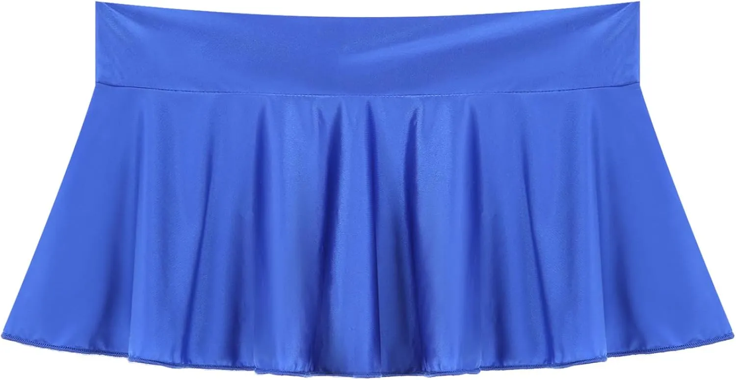 Womens Low Rise Mini Skirts Solid Color A-Line Skirt Elastic Waist Pleated Short Skirt Bikini