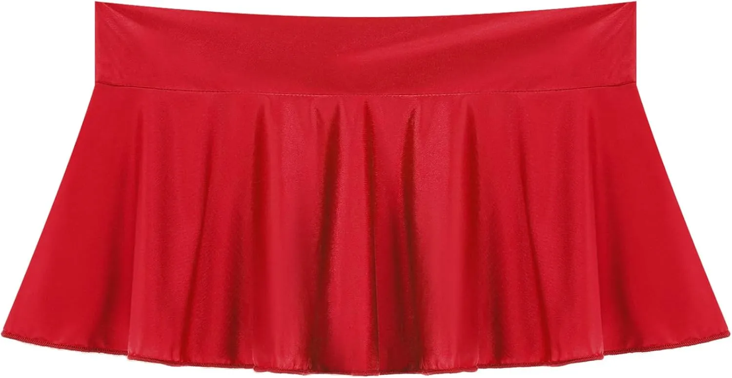 Womens Low Rise Mini Skirts Solid Color A-Line Skirt Elastic Waist Pleated Short Skirt Bikini