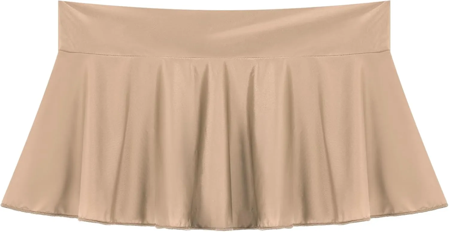 Womens Low Rise Mini Skirts Solid Color A-Line Skirt Elastic Waist Pleated Short Skirt Bikini