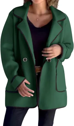 Women's Notch Lapel Coats Casual Button Down Trench Coats Double Breasted Cropped Blend Pea Coat Overcoat