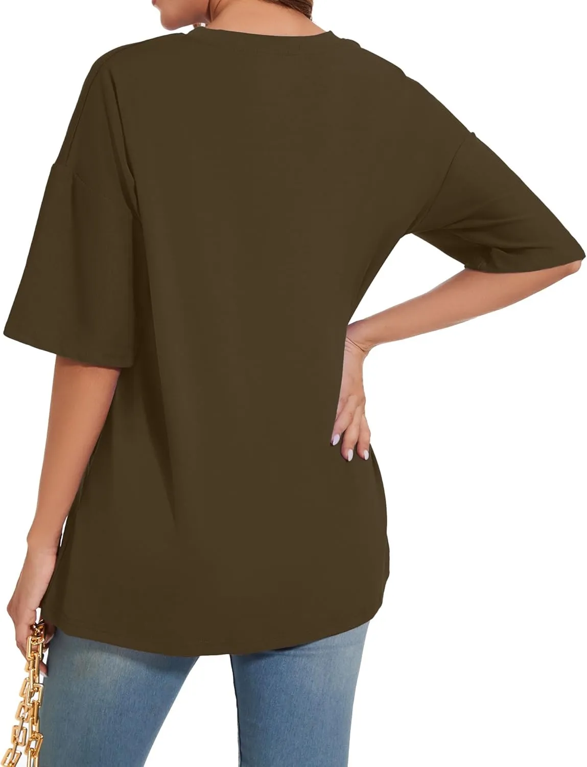 Women's Oversized T Shirts Round Neck Striped Tees Summer Half Sleeve Casual Comfy Cozy Cotton Tunic Tops