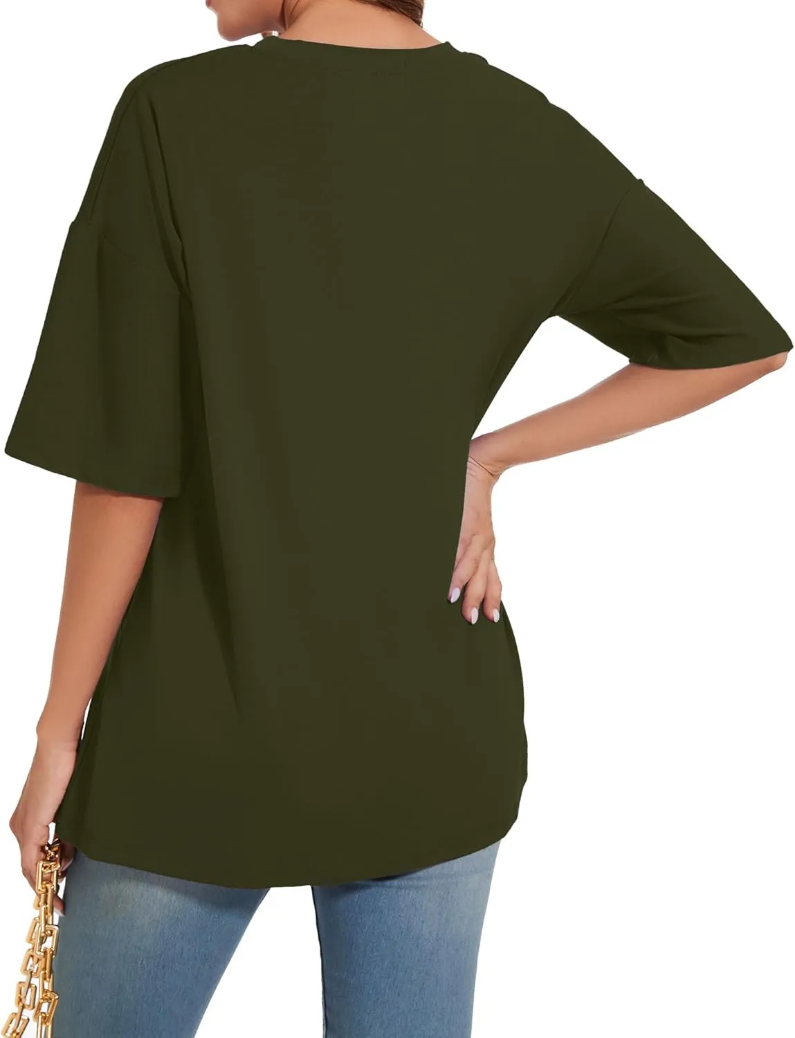 Women's Oversized T Shirts Round Neck Striped Tees Summer Half Sleeve Casual Comfy Cozy Cotton Tunic Tops