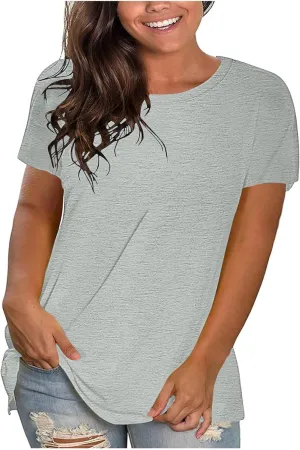 Womens Oversized Tops Hide Belly T Shirts Tops Crew Neck Short Sleeve Shirts Casaul Loose Basic Blouses