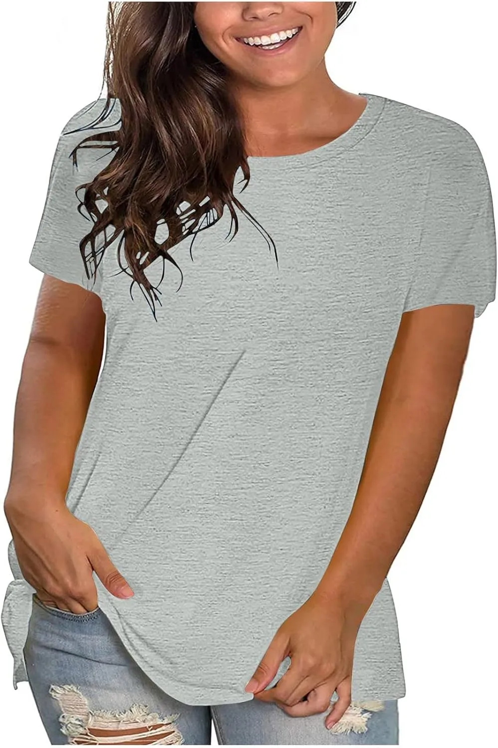 Womens Oversized Tops Hide Belly T Shirts Tops Crew Neck Short Sleeve Shirts Casaul Loose Basic Blouses