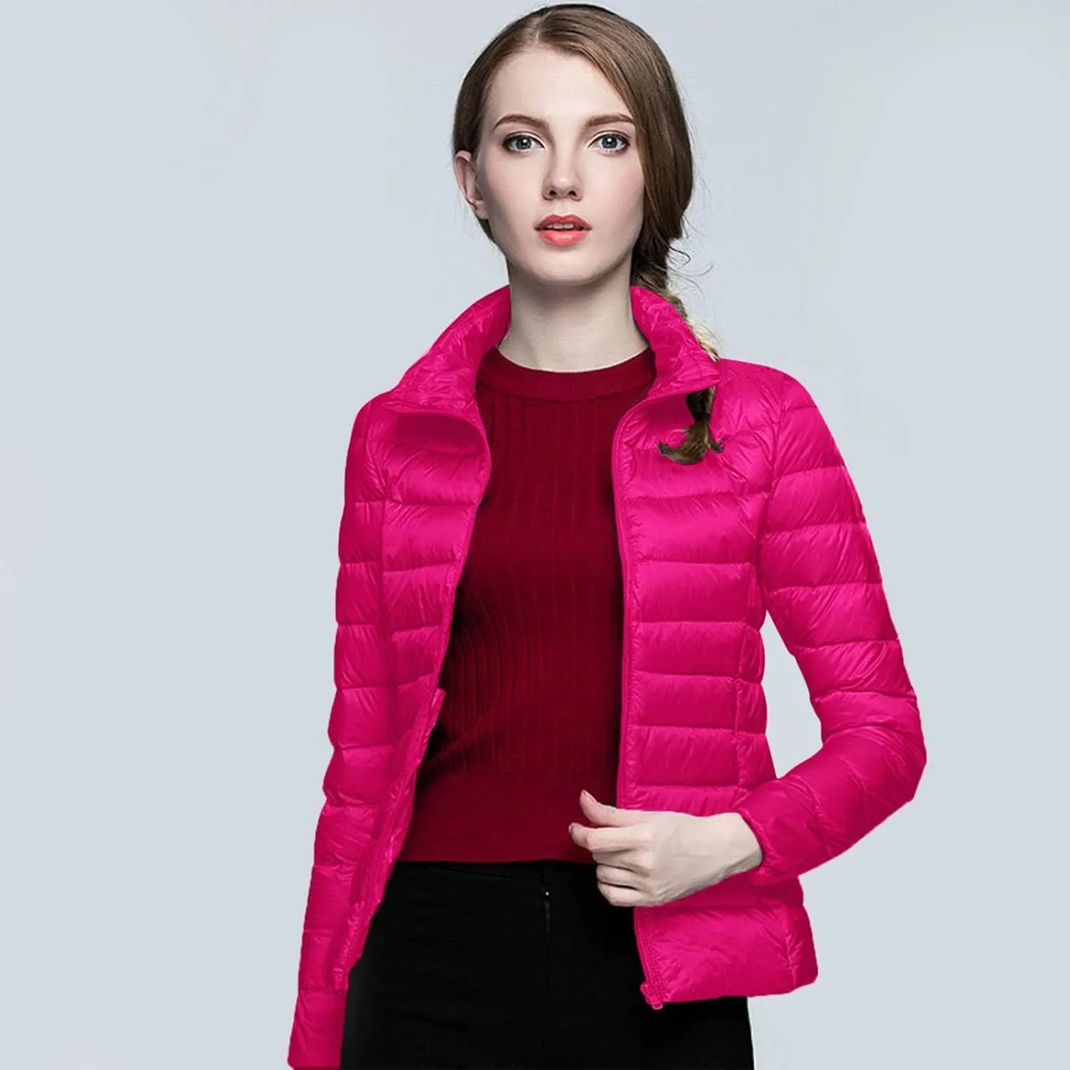 Women's Packable Puffer Jacket Lightweight Down Jacket Winter Warm Slim Fit Duck Down Coats Quilted Full-Zip Outwear