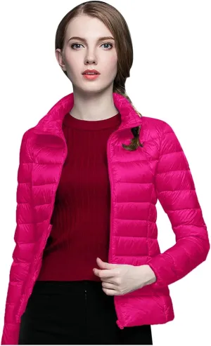Women's Packable Puffer Jacket Lightweight Down Jacket Winter Warm Slim Fit Duck Down Coats Quilted Full-Zip Outwear