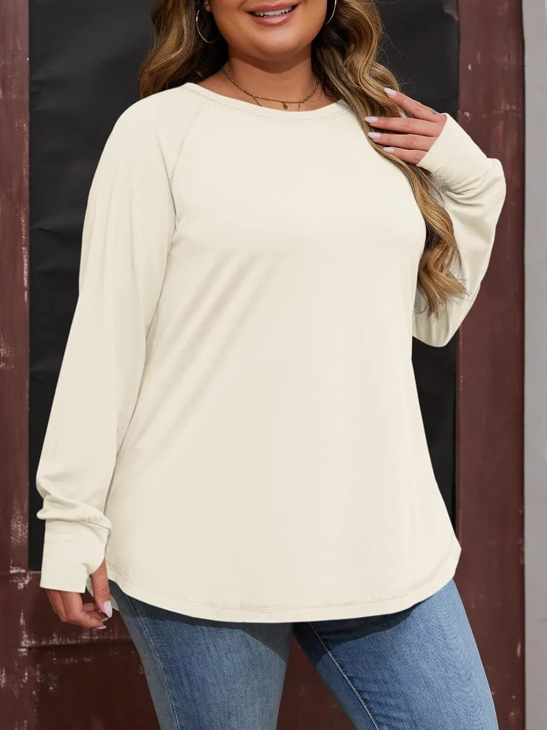 Women's Plus Size Long Sleeve Tunic Top Crew Neck Summer Oversized Fit Basic T Shirts Blouse
