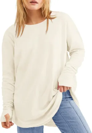 Women's Plus Size Long Sleeve Tunic Top Crew Neck Summer Oversized Fit Basic T Shirts Blouse