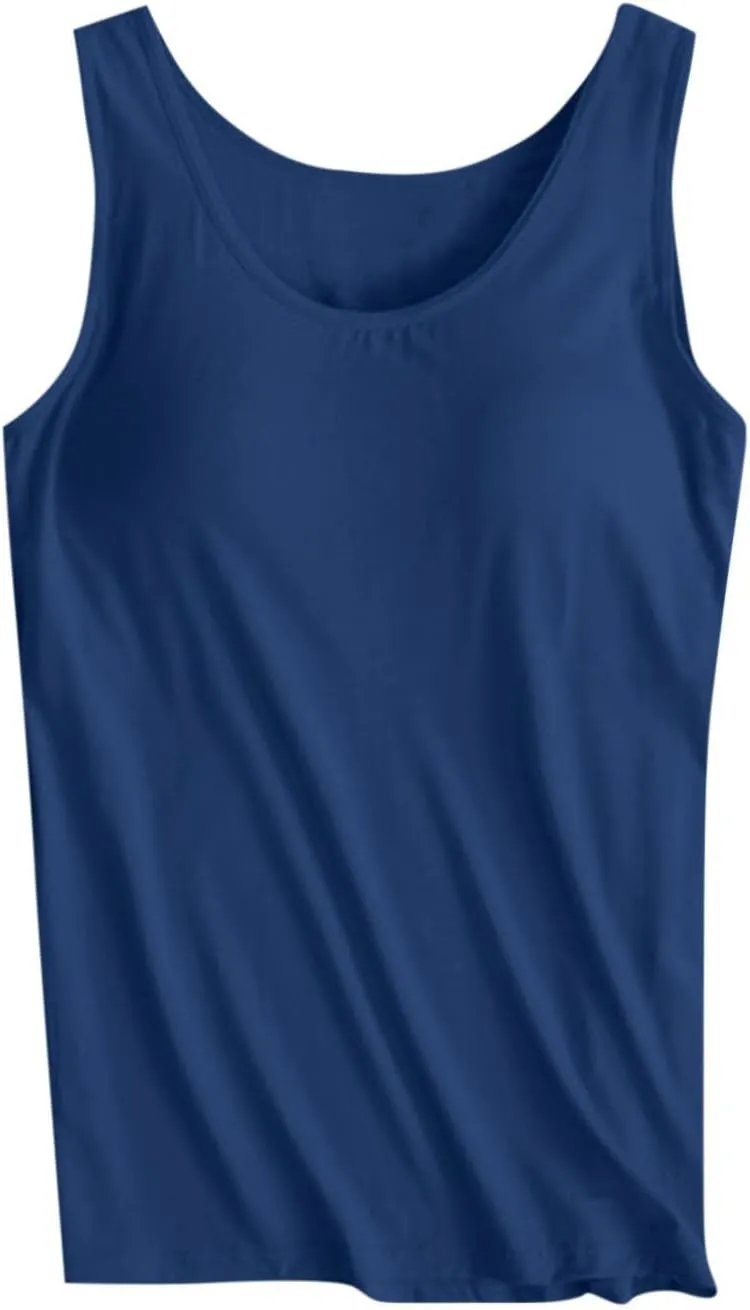 Womens Plus Size Tank Tops with Built in Bra, Padded Camisole Shelf Bra Workout Yoga Shirt Casual Basic Undershirt