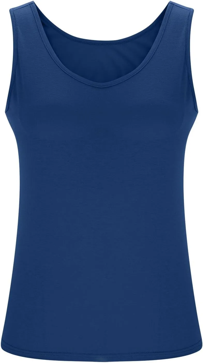 Womens Plus Size Tank Tops with Built in Bra, Padded Camisole Shelf Bra Workout Yoga Shirt Casual Basic Undershirt