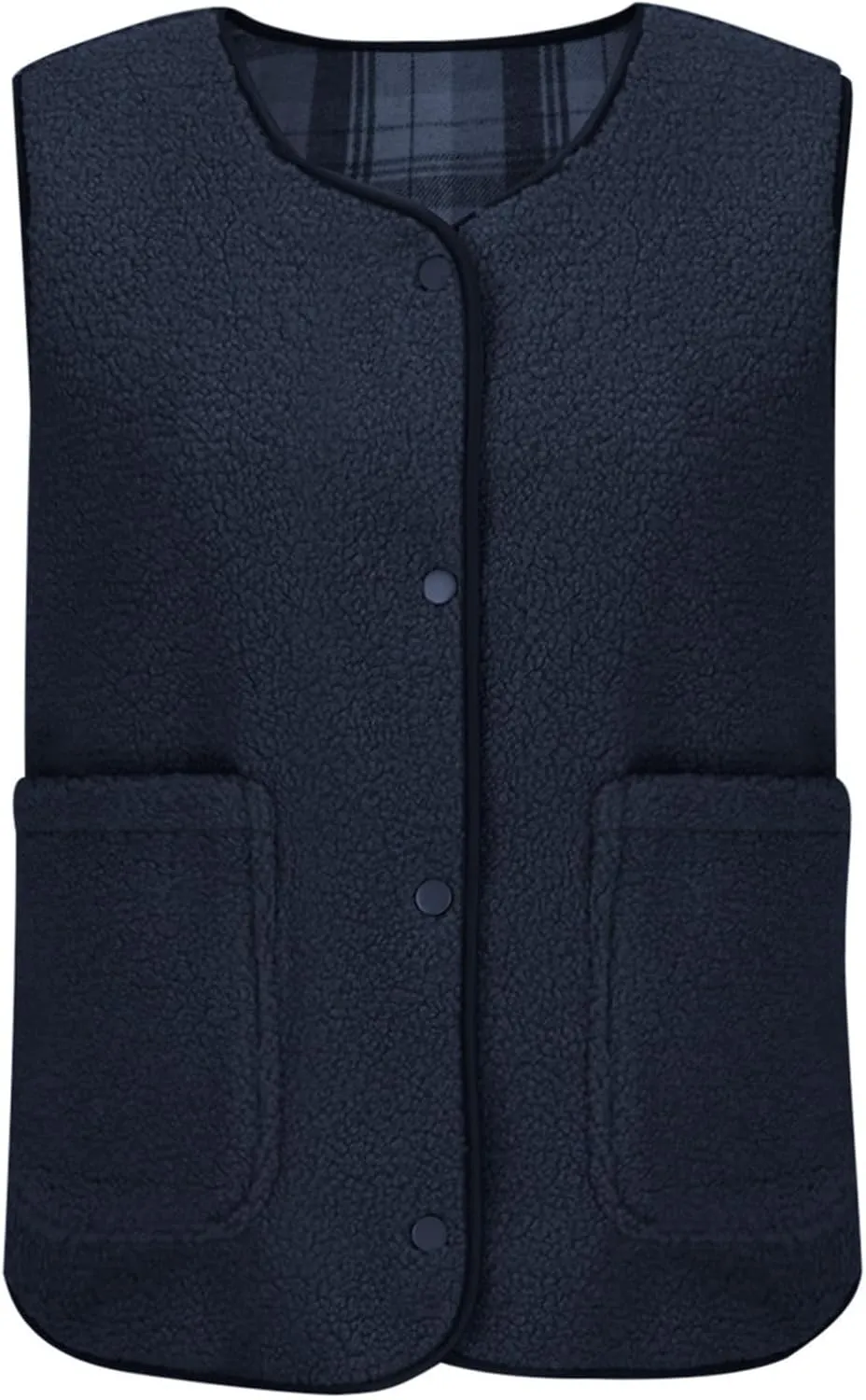 Womens Reversible Plaid Sherpa Vest Fuzzy Fleece Jacket Lightweight Cozy Sleeveless Cardigan Button Up Waistcoat Gilet