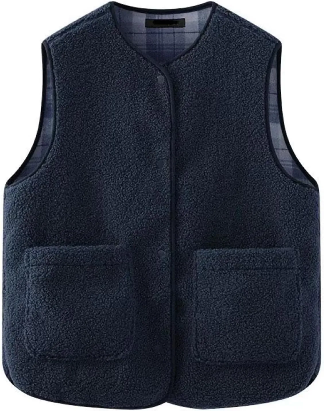 Womens Reversible Plaid Sherpa Vest Fuzzy Fleece Jacket Lightweight Cozy Sleeveless Cardigan Button Up Waistcoat Gilet