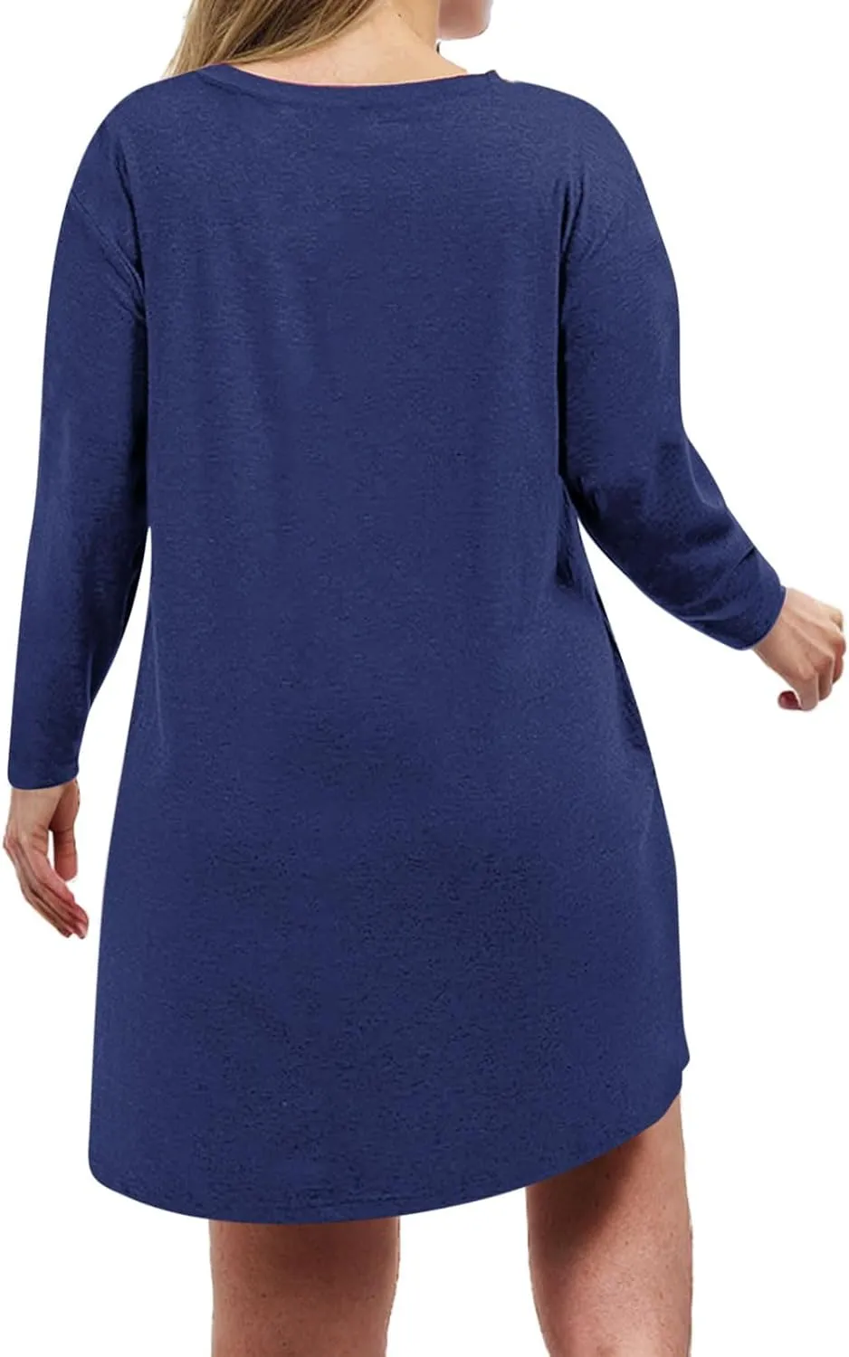 Womens Round Neck Long Sleeve Mini Dress Casual Loose Fit Shift Dress Nightgown Soft Sleep Dress Plus Size Sleepwear