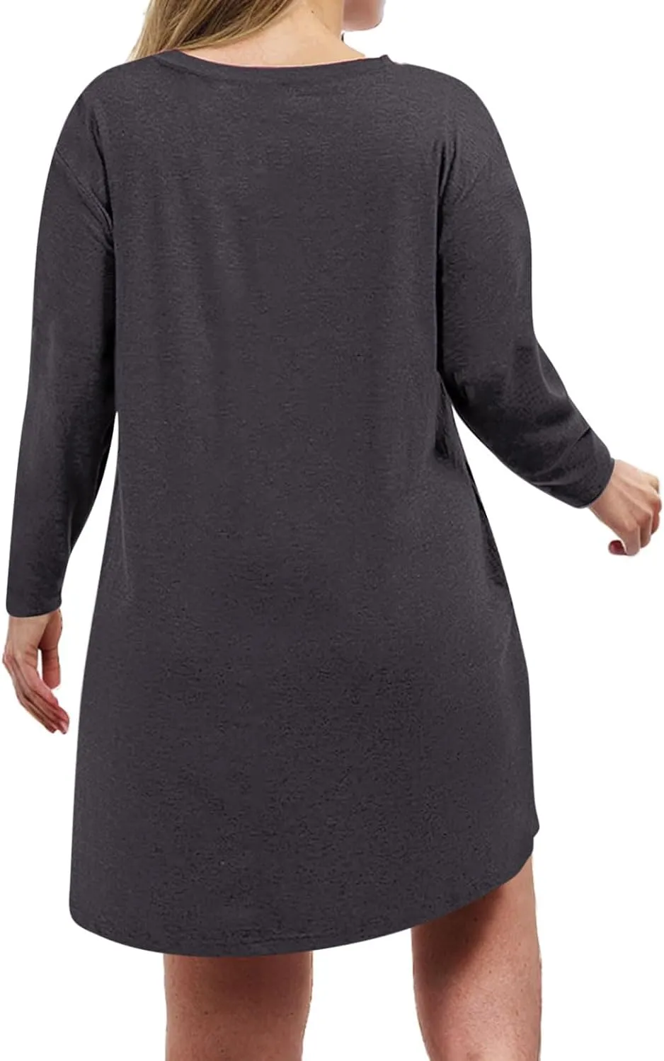 Womens Round Neck Long Sleeve Mini Dress Casual Loose Fit Shift Dress Nightgown Soft Sleep Dress Plus Size Sleepwear