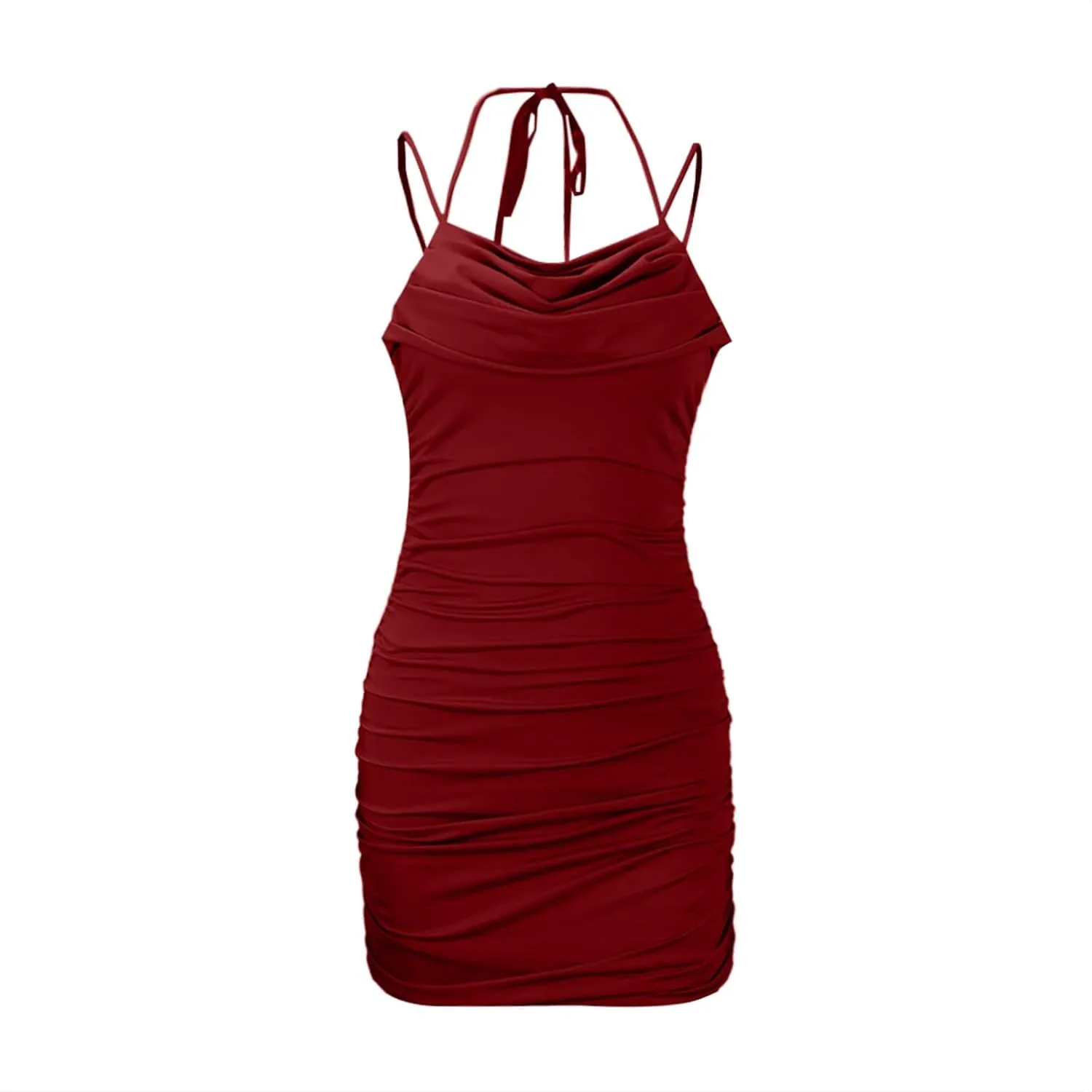 Women's Ruched Bodycon Mini Dress Sexy Summer Spaghetti Strap Party Club Dresses Clubwear Slim Sundress
