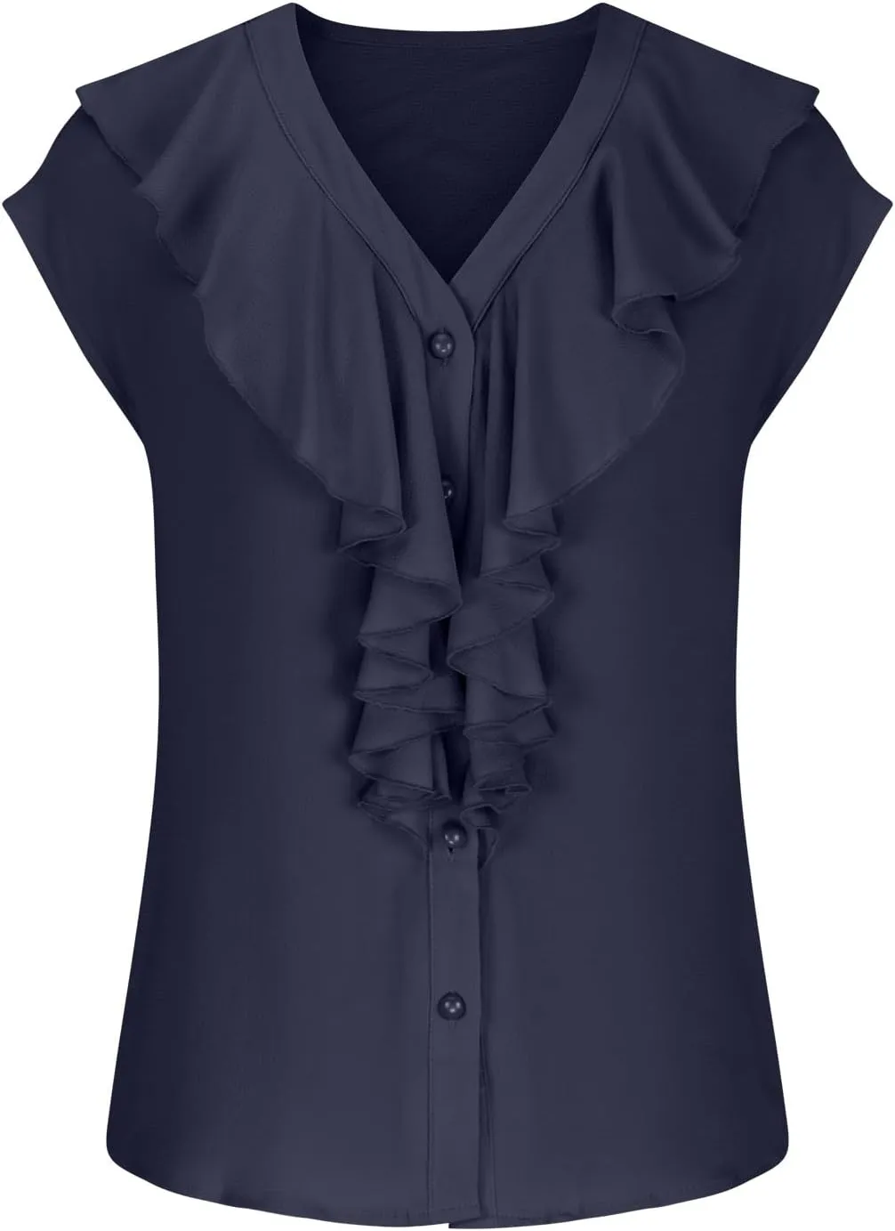 Womens Ruffle V Neck Tops Button Front Dressy Blouses Flutter Sleeve Shirts Casual Stylish Summer Workwear Tunic Tops