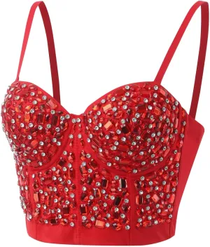 Womens Sexy Fashion Bra Adjustable Spaghetti Strap Glittering Wrap Chest Corset Tops Night Out Party Camisole Tops