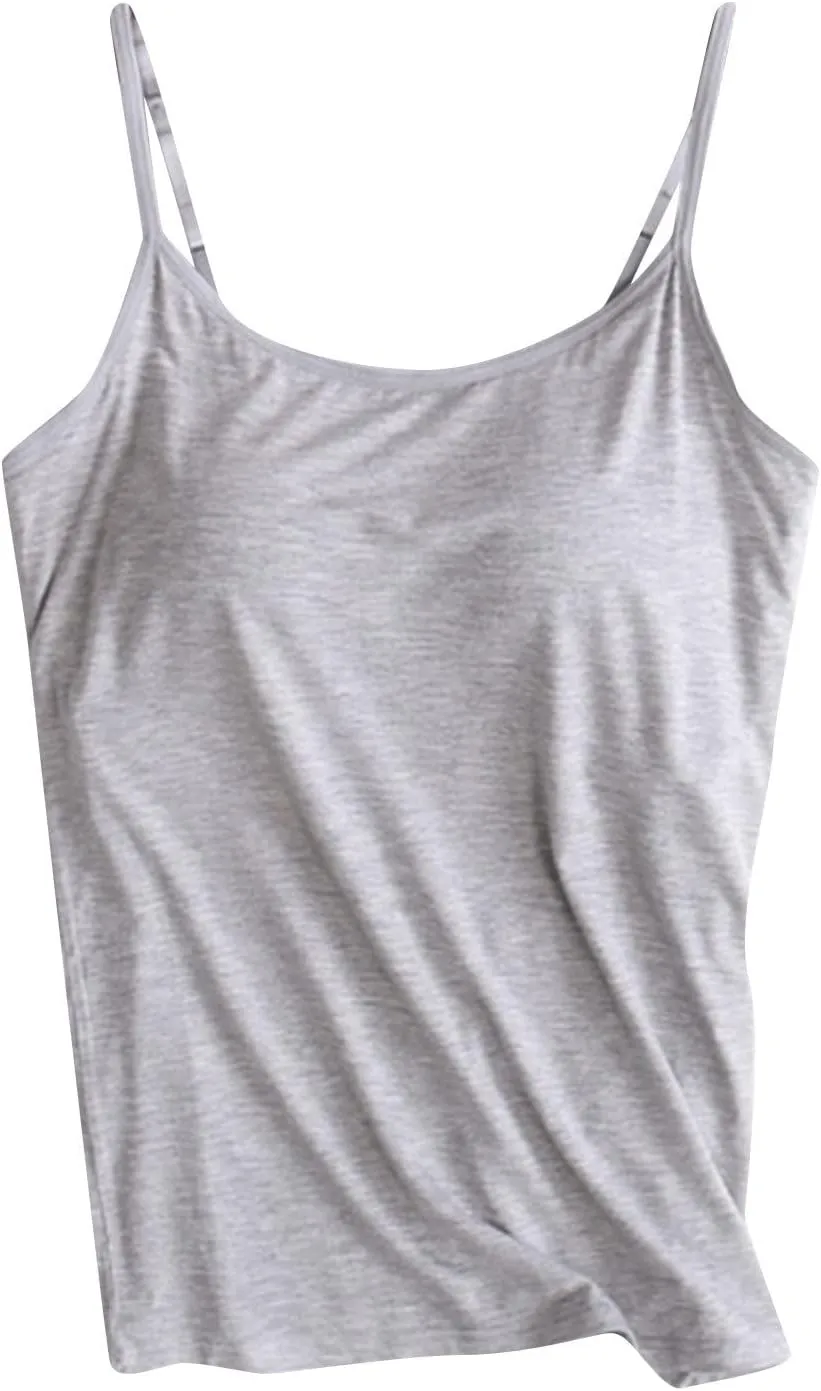 Women's Shelf Bra Camisole Tank Tops Adjustable Spaghetti Strap Cami Shirts Basic Spring Summer Undershirts