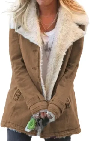 Womens Sherpa Jean Jacket Winter Warm Lapel Button Down Fleece Lined Denim Coat Thicken Faux Fur Outerwear with Pocket