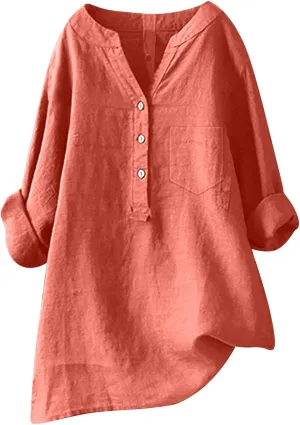 Womens Short Sleeve Cotton Linen Shirts Casual Crew Neck Comfy T-Shirts Embroidery Loose Summer Tee Shirts