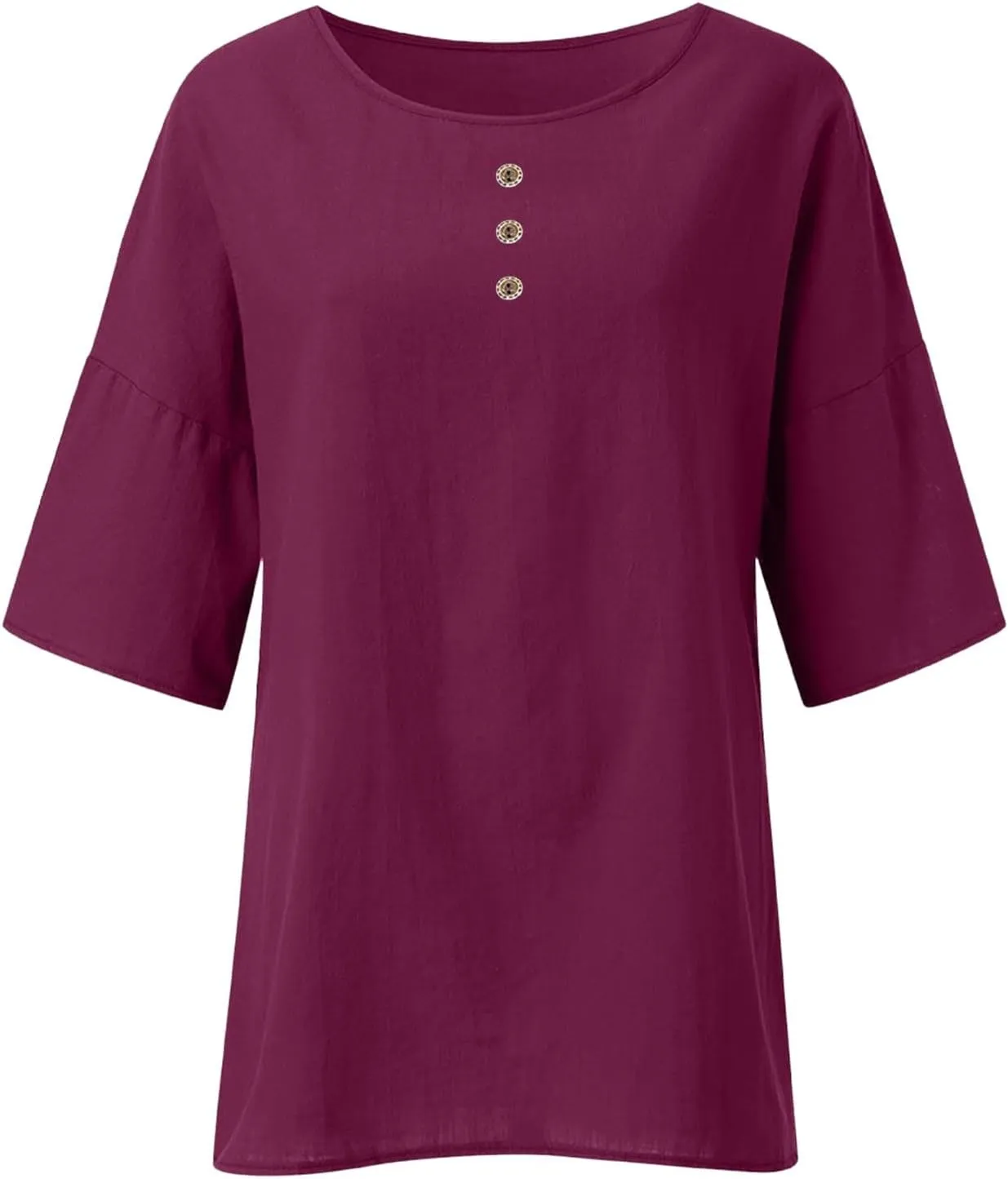 Women's Short Sleeve Linen Shirt Casual V Neck Fashion T Shirts Floral Print Loose Fit Summer Tshirts